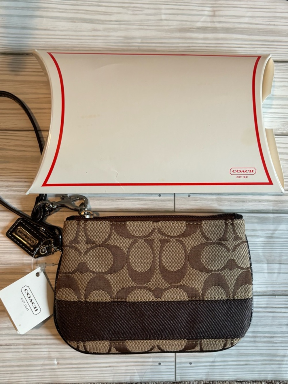 Coach Signature Canvas Wristlet in Brown/Tan